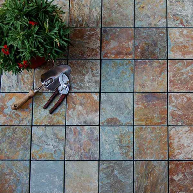
US standard cheap slate mosaic tile flooring with plastic base for garden decoration 