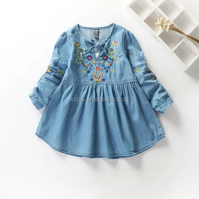OEM wholesale child clothes Girl denim long sleeve dress Autumn kids dress