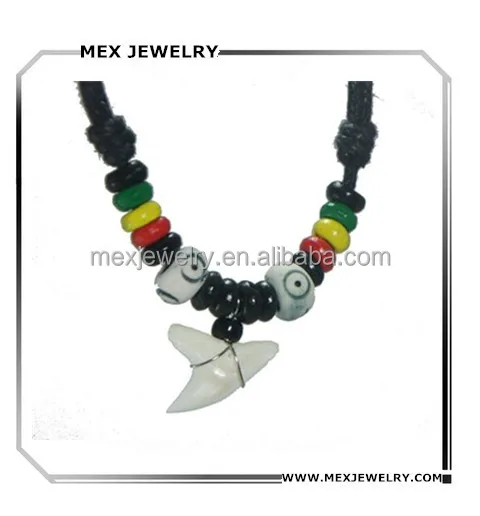 Ожерелье ручной работы с разноцветными бусинами акулий зуб регги раста для