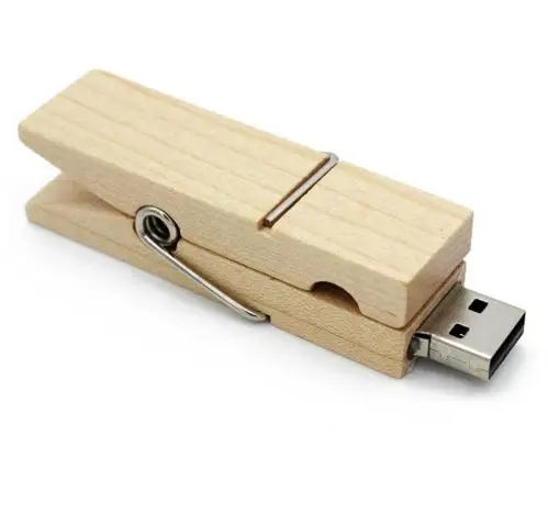 Wooden Clip USB Flash Drive  8GB 16GB Wholesale Gift Pen drive 32GB 64GB 3.0 USB Memory stick 1GB 2GB Wood Peg Thumb Drive