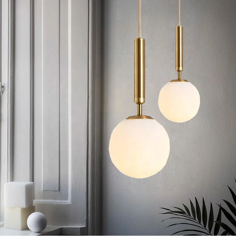 Modern Contemporary Small Ball Glass Pendant Lamp shade Brass Pole Hanging Light for Bedroom