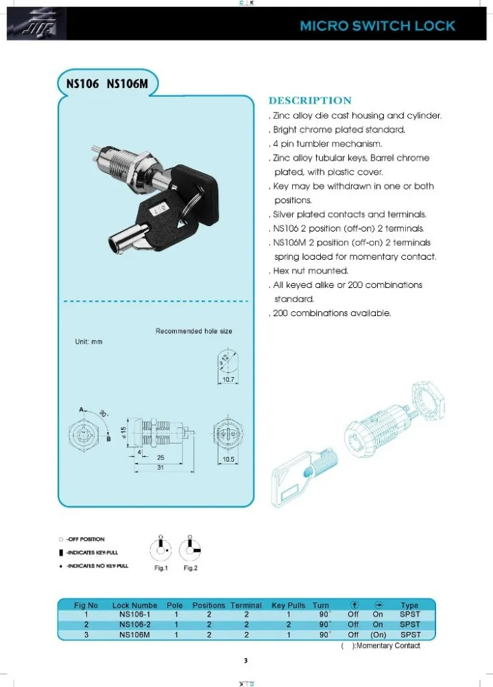 Высокое качество баррель ключ переключатель блокировки