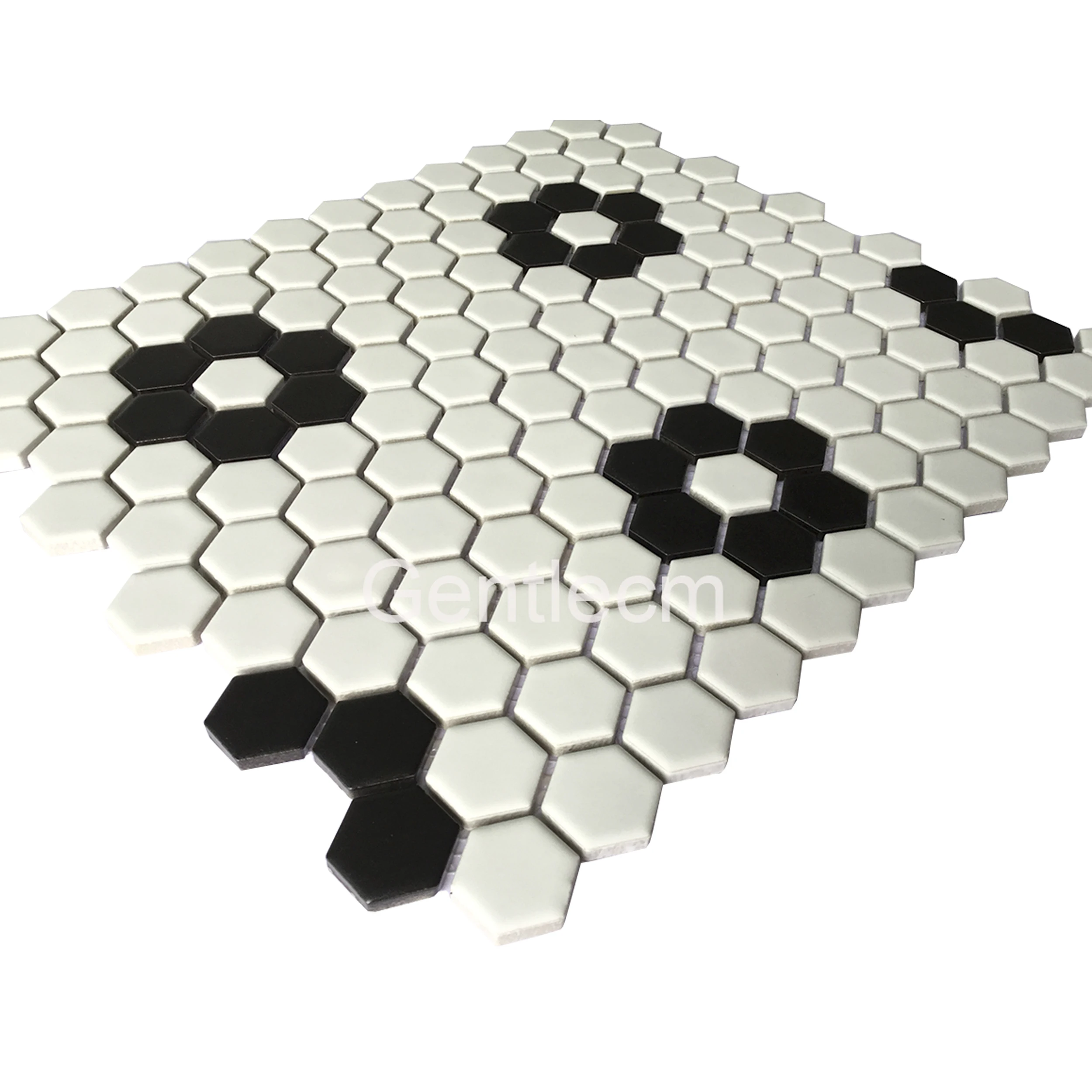 High quality interior wall simple decoration small hexagon shape  white mix black 6mm ceramic mosaic tile