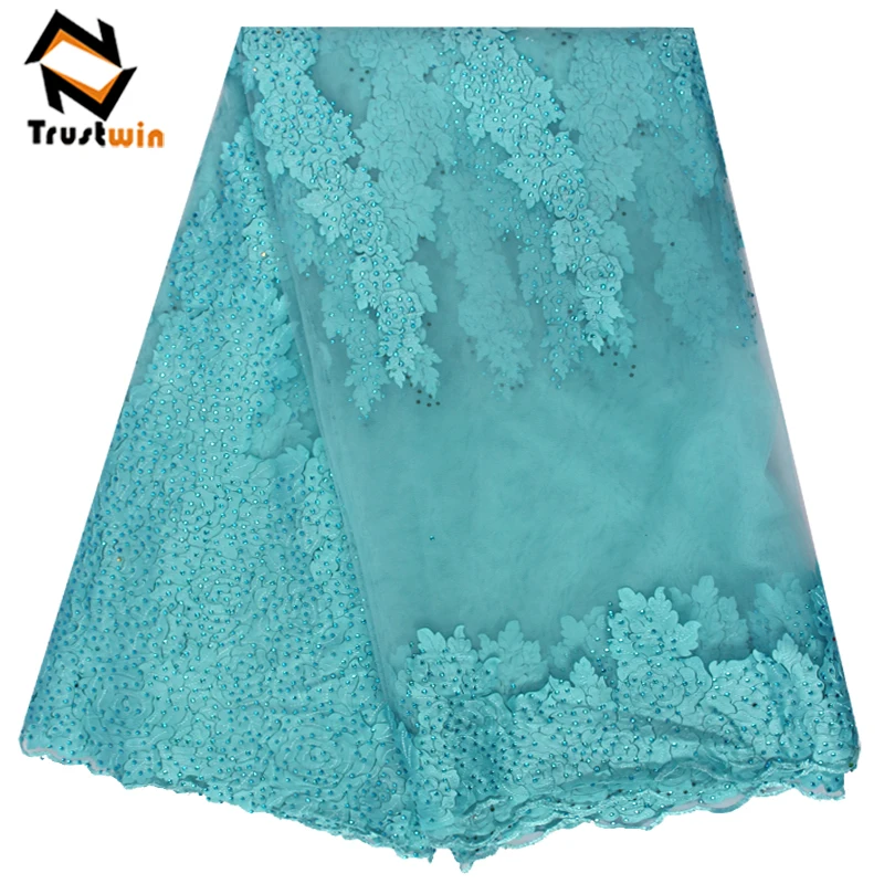 Bridal wedding material white lace with stones tulle fabric 3d lace