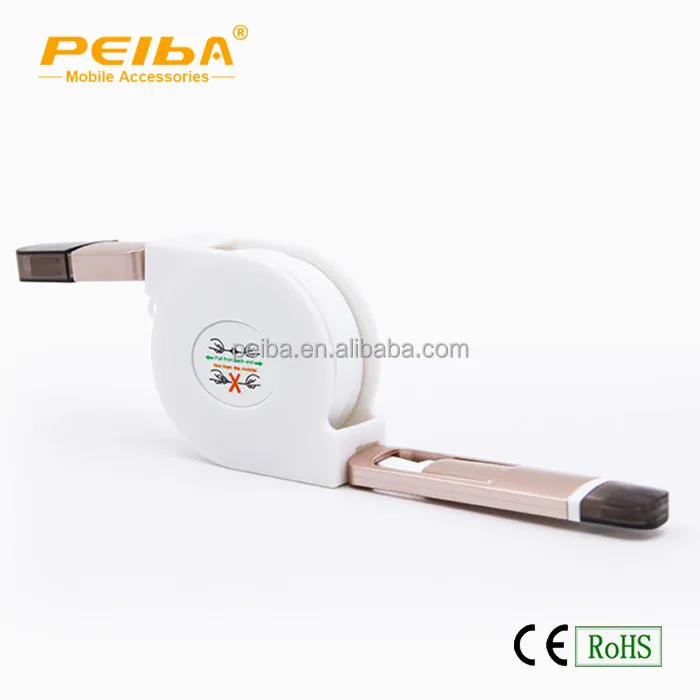 
TPE Portable Mini Retractable cable reel Colorful Flat 2 in 1 USB Data Cable For All Phones 