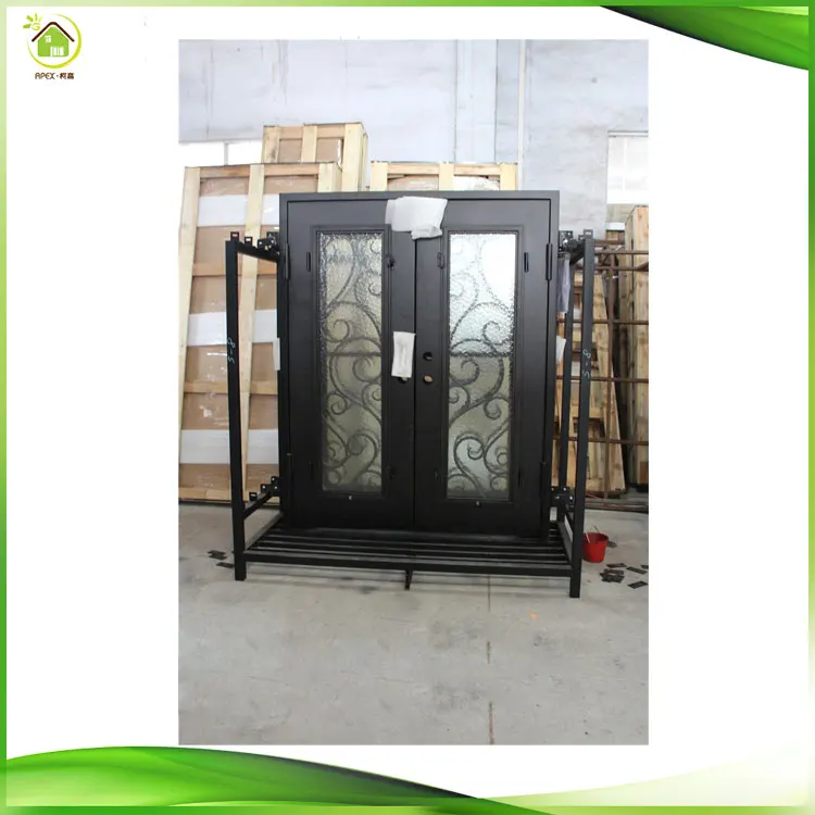 Modern Wrought Iron Double Residential Front Entry Doors Iron Exterior Doors