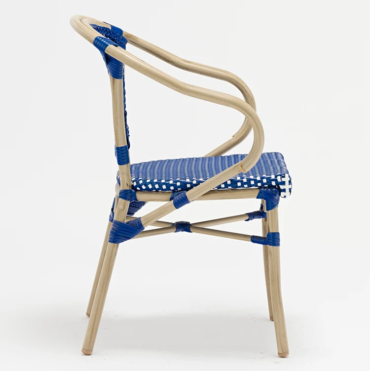 Плетеный стул синего и белого цвета, обеденный стул из ротанга