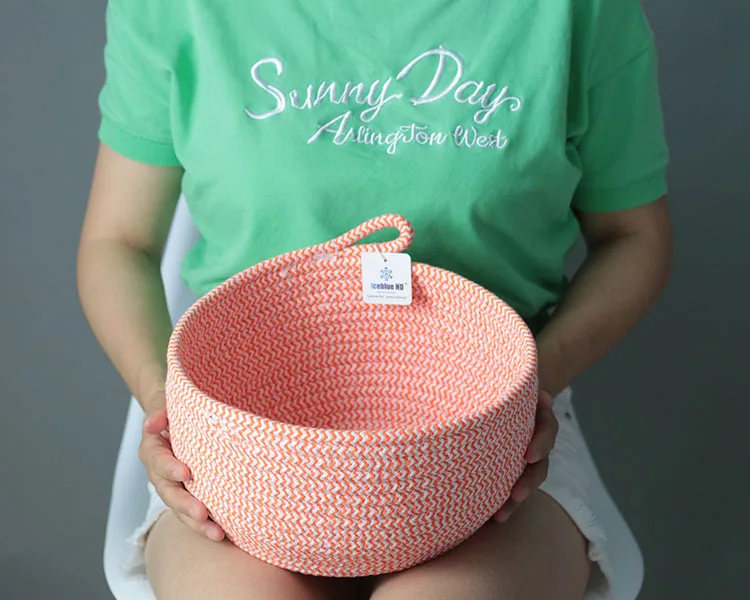 ICEBLUE HD Handcraft Cotton Woven Rope Front Door Key Basket ServingTray