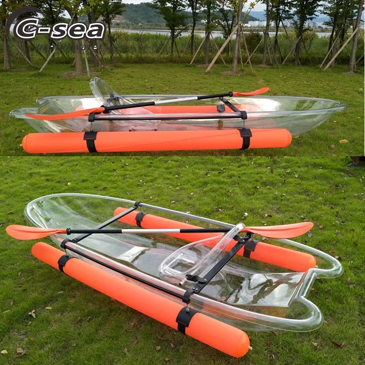 270cm single transparent canoe kayak for 1 person rowing with clear bottom