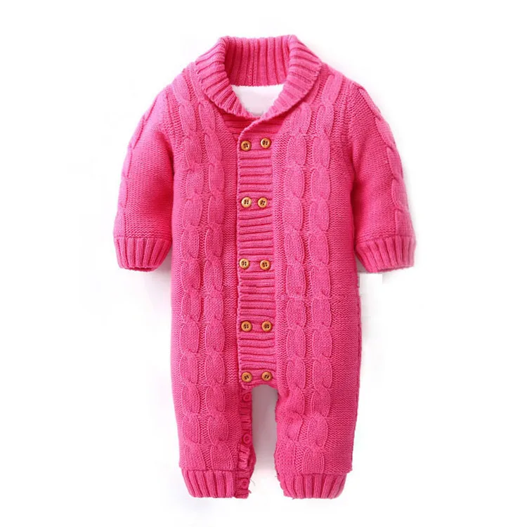 
Newborn Knitting Baby Sweater Jumpsuit Thick Warm Infant Baby Rompers with button up 