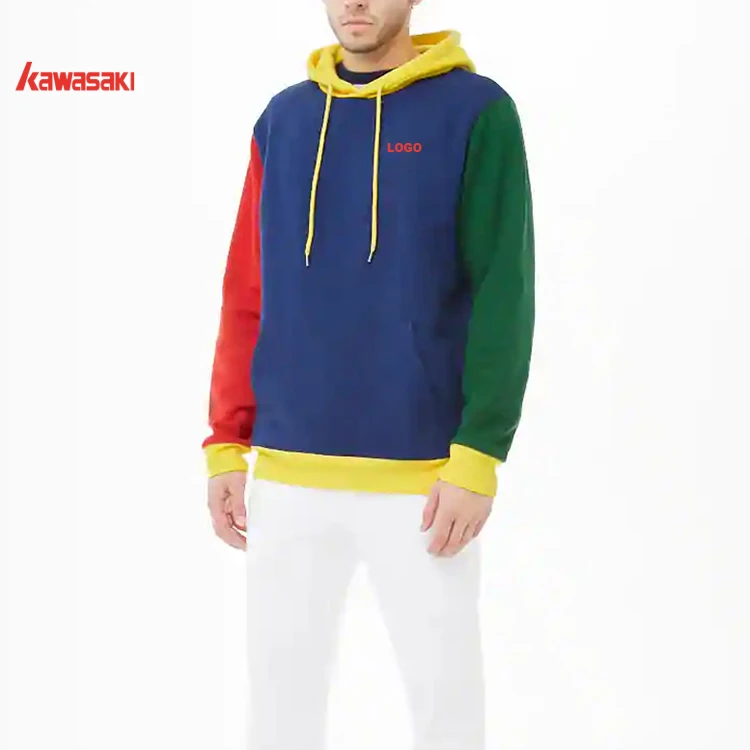 OEM Men clothing 2019  Long Sleeve Pullover Color Block Embroidery Logo custom  hoodie