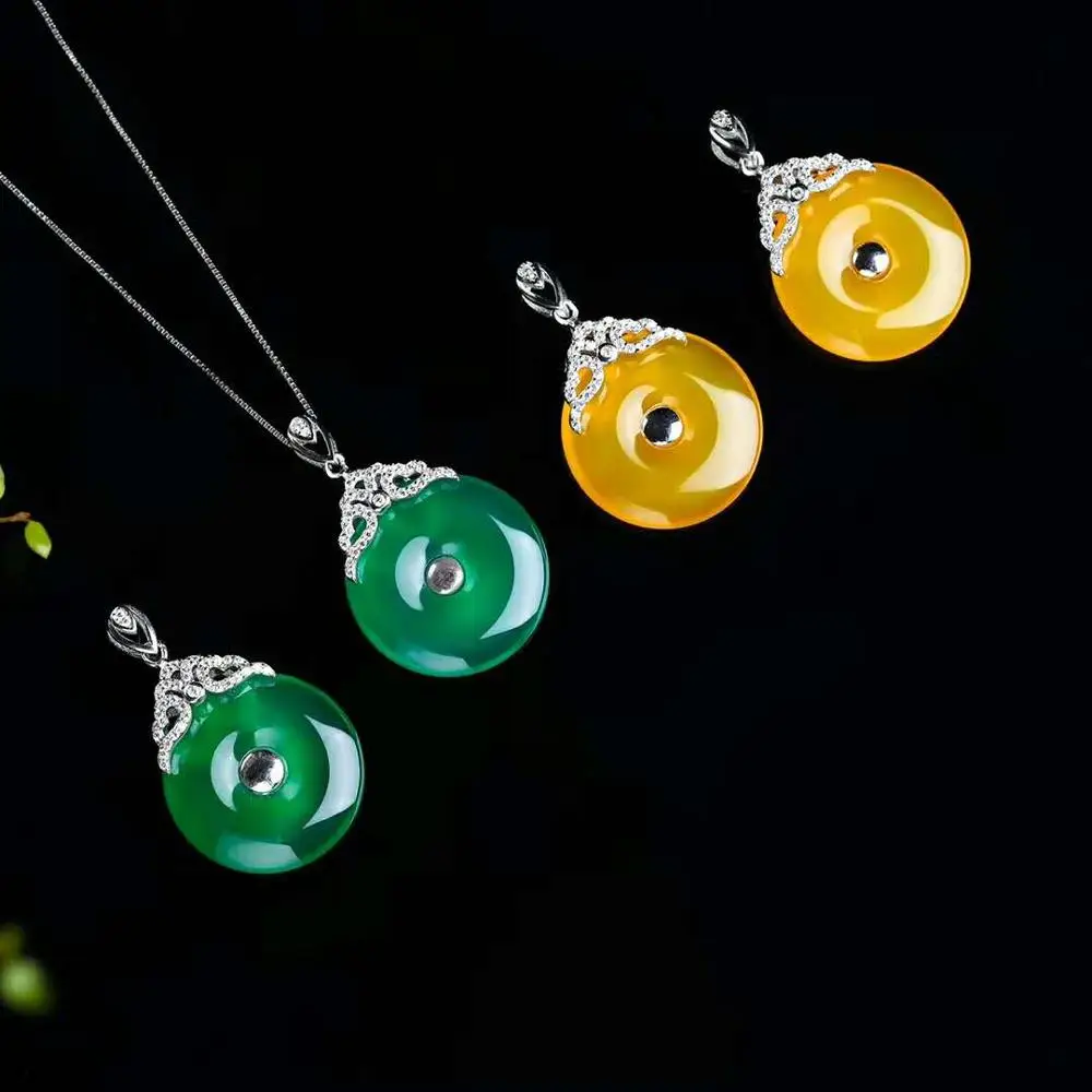 gemstone jewelry wholesale classic 925 Natural green yellow jade Chalcedony pendant Necklace for women