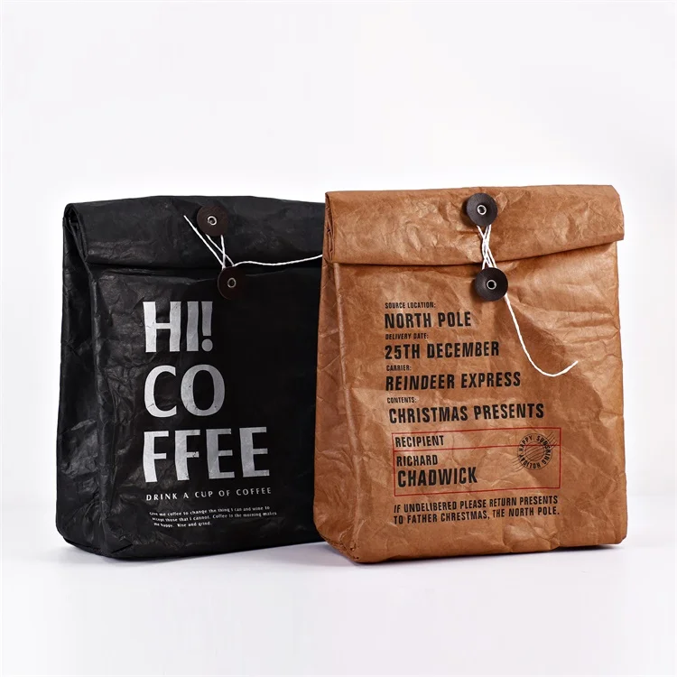 Eco Reusable 100% Recyclable 1056D Tyvek Washable Kraft Paper Folding Lunch Insulated Cooler Bag