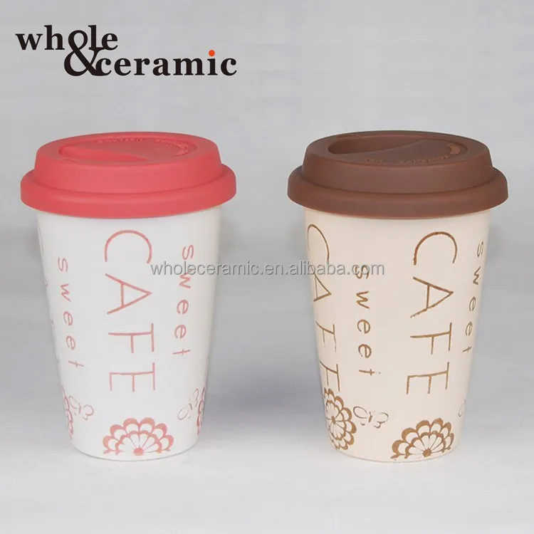 New Bone China Porcelain Takeaway Coffee Travel Mug,Coffe-To-Go-Mug Silicone Rubber Lid Cover