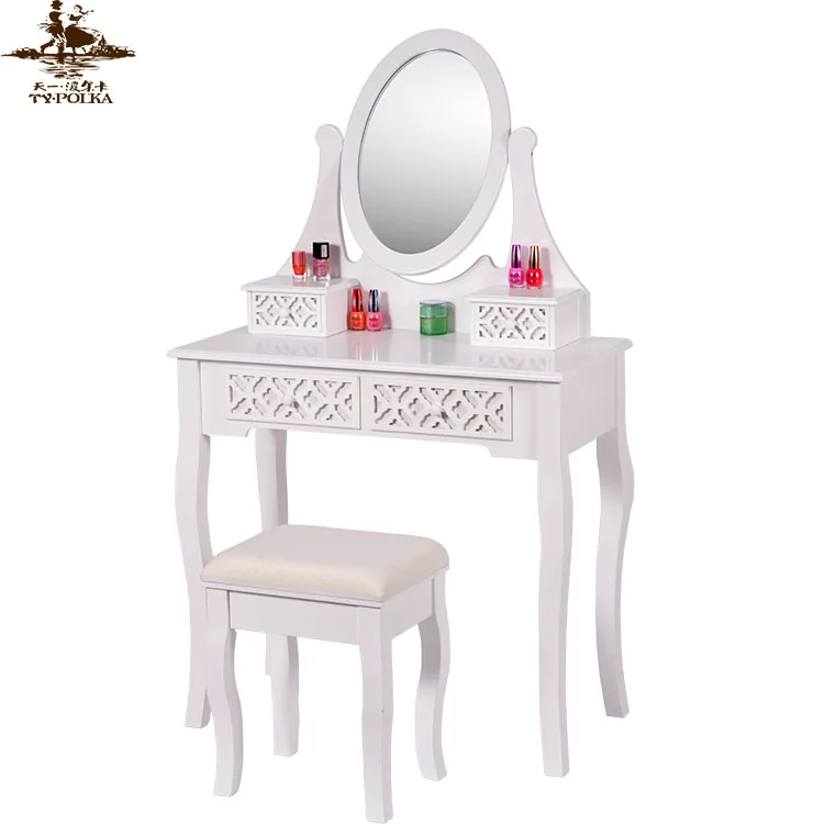 
OEM white mirror furniture dressing table with chair 