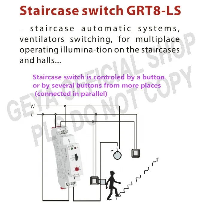 GEYA GRT8-LS 16A лестница Переключатель 220 в 230 В AC таймер электрическая лестница коридор выключатель света