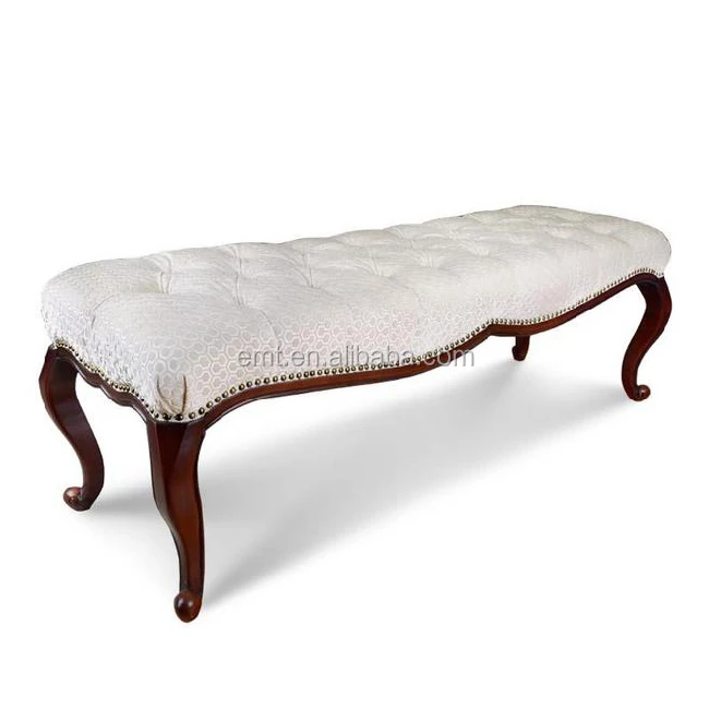 French baroque style bed foot bench memory foam cushioned bed end stools