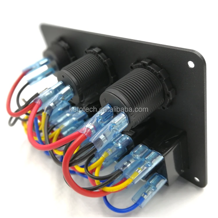 Aluminium board 6 way marine switch panel with voltmeter and USB charger