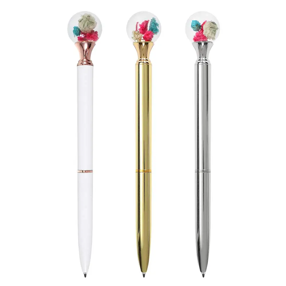 Dry Flower Ballpoint Pen,Dynamic Liquid Flower Pen,Black Ink Refill Ballpoint Pen Writing Stationery School