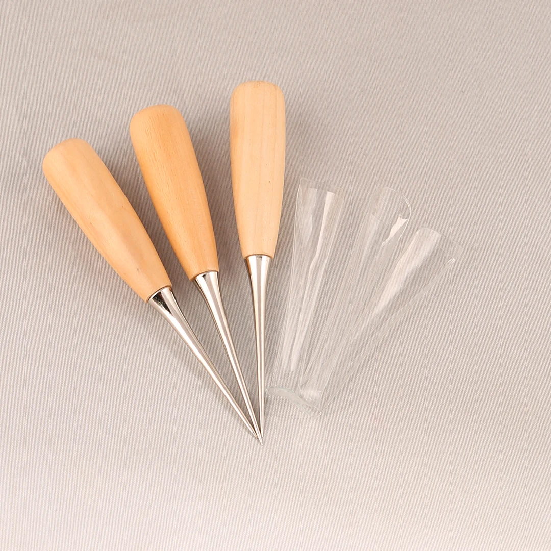 High Quality Professional DIY Patchwork Leather Craft Tool Wooden Handle Sewing Awl Tool for Stitching