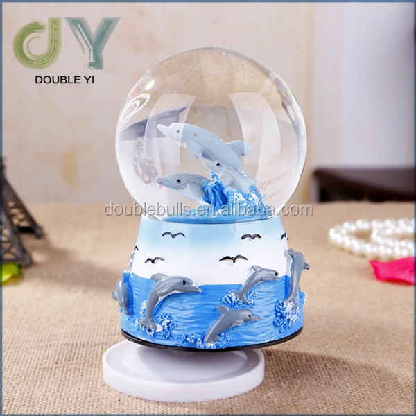 Customized music crystal blue snowball With cartoon Resin Craft christmas gift