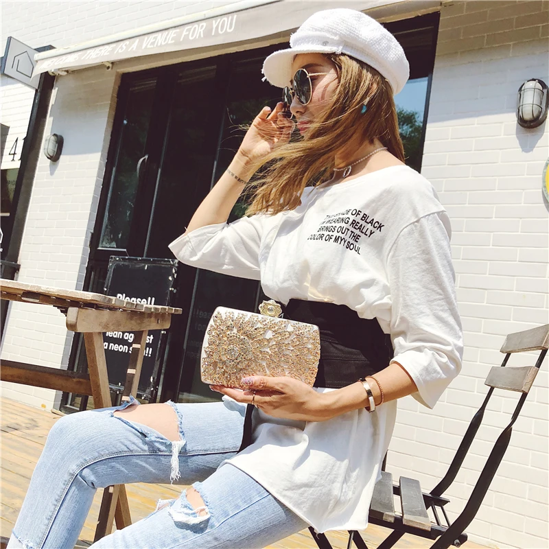 
2020 lady Diamond bag fashion Woman luxury shiny metal frame rhinestone clutch evening bag 