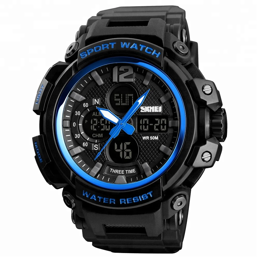 fashion waterproof multifunction dual time chronograph men analog digital sports wrist watch