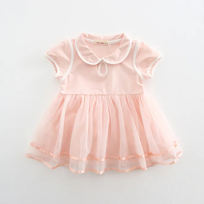 
PHB50411 short sleeve baby girls peter pan collar dress 