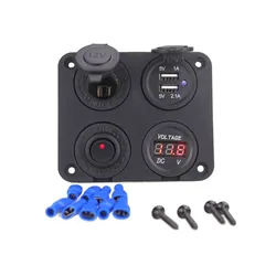 4 in 1 Car Motorcycle Boat Cigarette Lighter Socket Waterproof 5V 4.2A Dual USB Car Charger LED Voltmeter with Switch