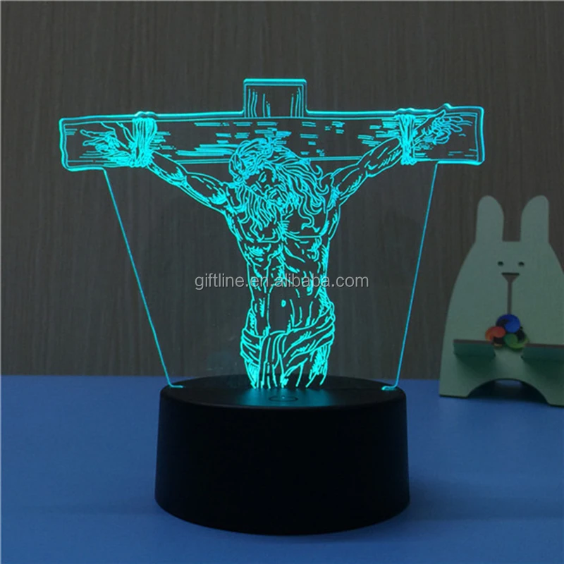novelty high quality 3d deco light optical illusion Jesus 3d table lamp