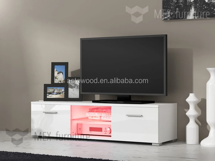 Modern TV Unit Cabinet Stand Black Matt and Black High Gloss Doors FREE LED