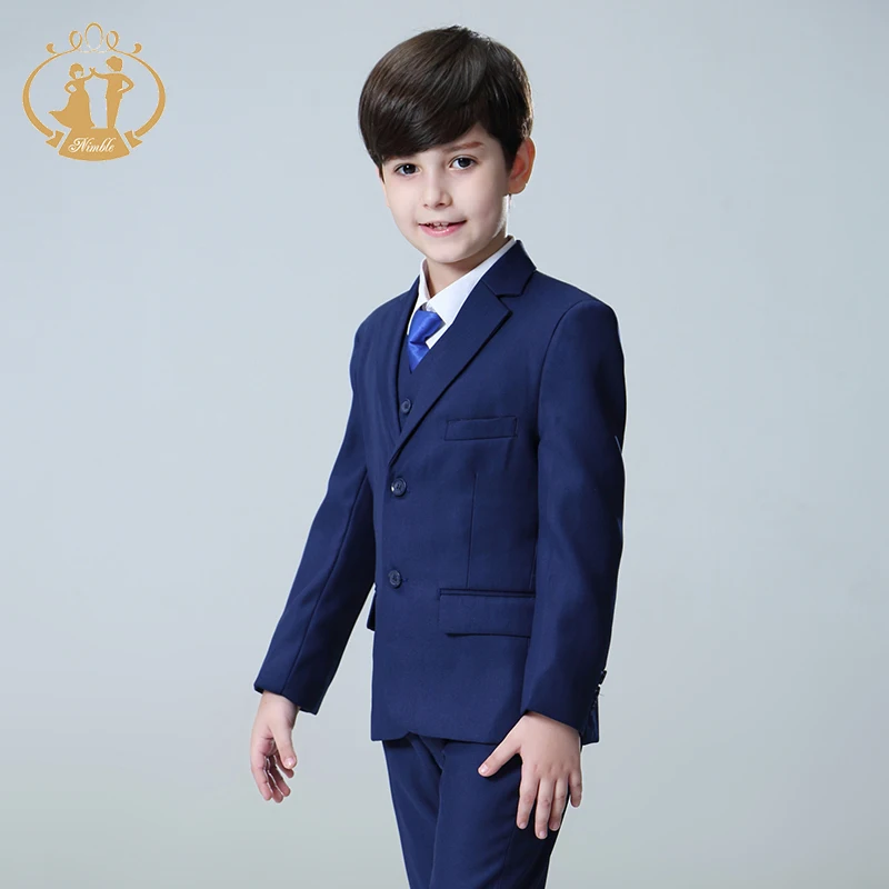 Nimble New Design High Quality Child Coat Boys Tuxedo Jacket Suit Dark Blue Little Boys Suit Sets