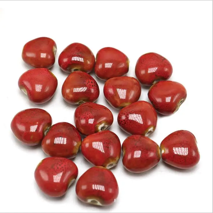 CC1851 Vintage Heart Shape Ceramic Beads, Handmade Pottery, Heart Porcelain Beads for Jewellery Making