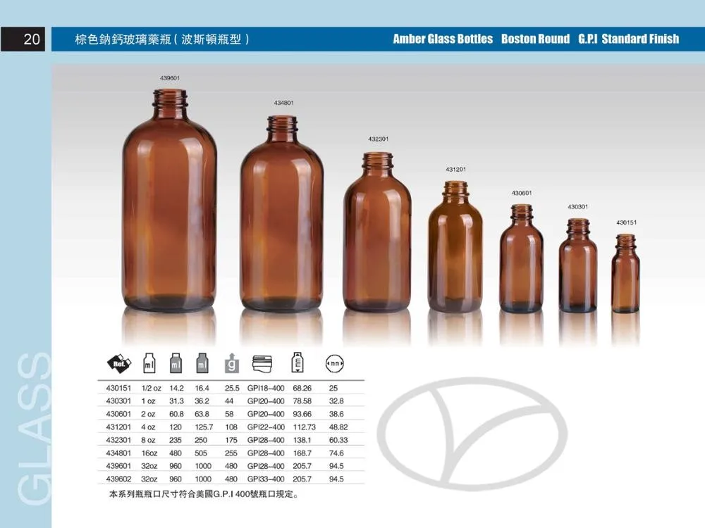 SPG 1/2OZ-32OZ янтарные круглые стеклянные бутылки Boston