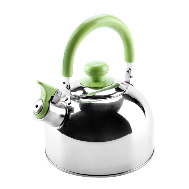 2.3L 304 stainless steel mirror surface whistling water kettle with green bakelite handle