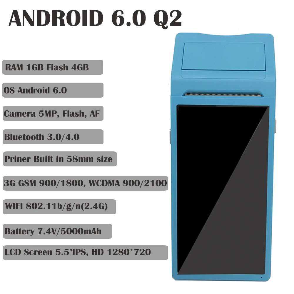 POS терминал PDA термальный принтер Android 8 1 Q1 4G сеть 2G + 16G NFC дополнительная сканировка
