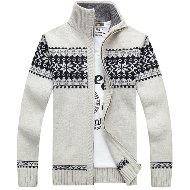 
Winter custom zipper collar Jacquard knitting men cardigan sweater 