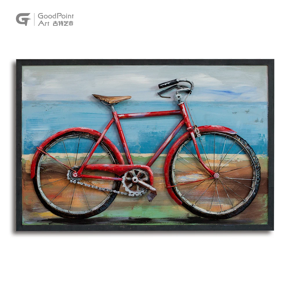 Popular Hot Bicycle art decoration 3D modern chinese wall art custom metal painting