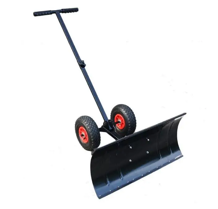 Wheeled Snow pusher with adjustable handle and carbon steel made