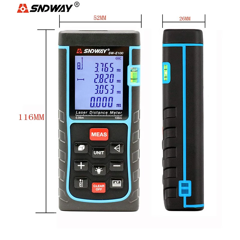 
SNDWAY SW E100 100M Digital Laser Distance Meter Laser Rangefinder Meter Area Volume Measure Tool 