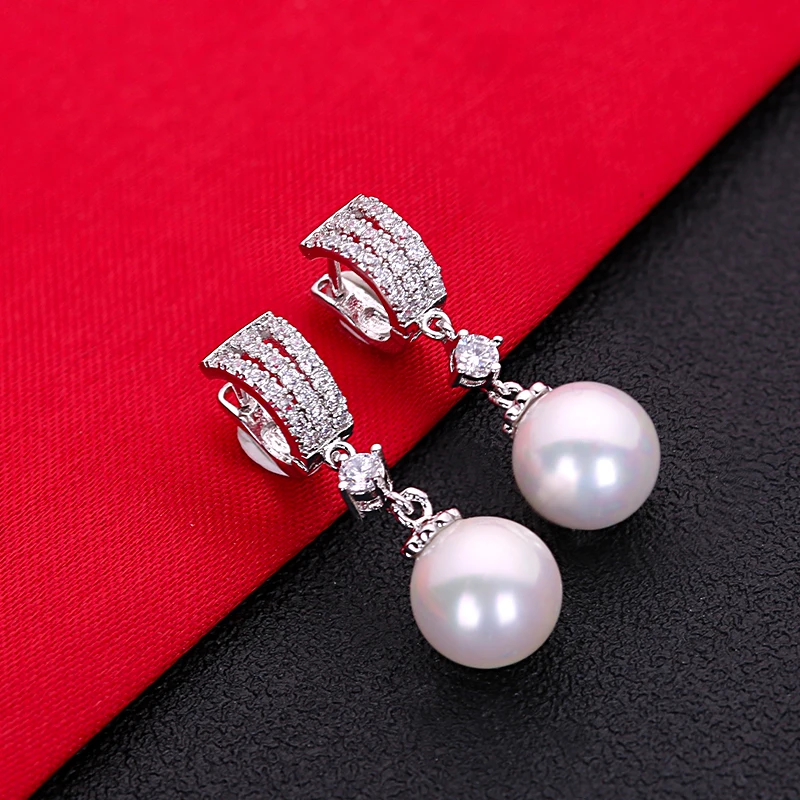 Zircon Pearl Earrings 925 Sterling Silver/Brass Plated Piercing Dangle Clip-on Earrings For Women Girls Gift