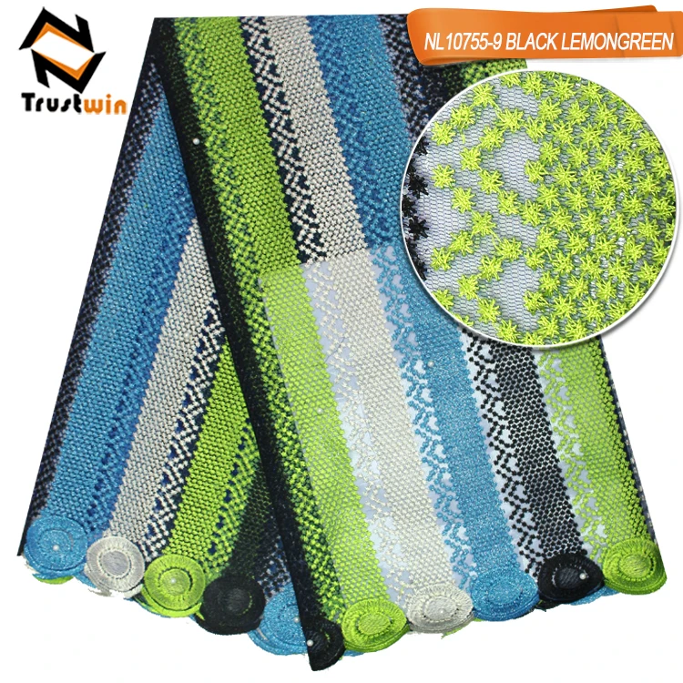 Stripe Mixed Color Style african french lace embroidered tulle fabric