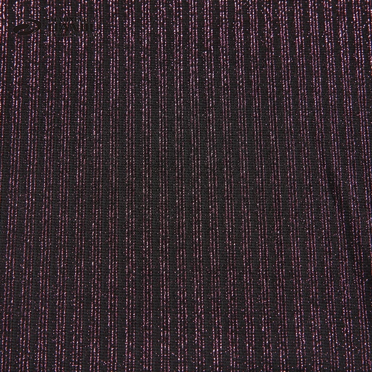Professional purple plain dyed polyester silver shiny metallic lurex sweater knit fabric
