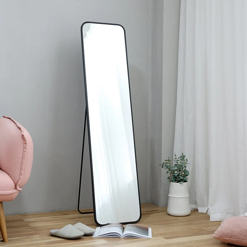 Mirror factory directly free standing black iron framed full length floor dressing mirror