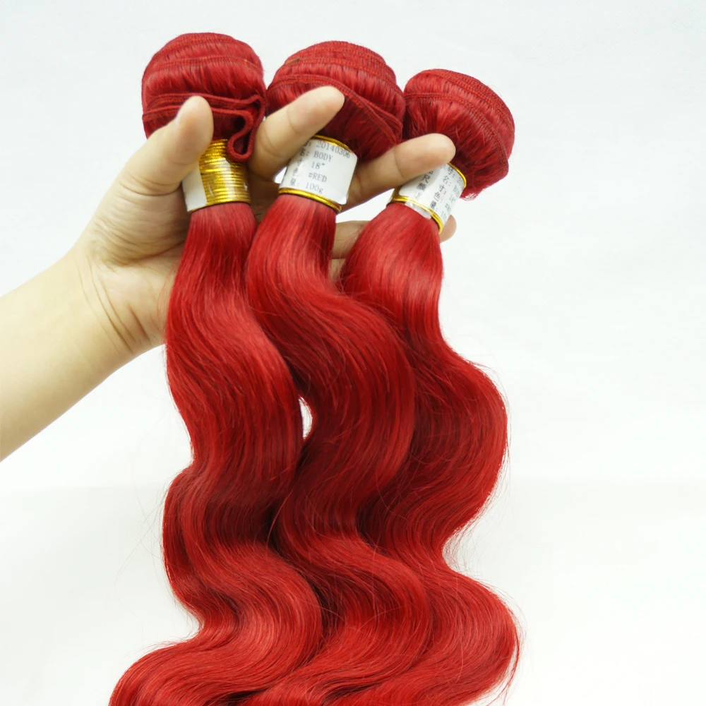 Unprocessed 100% virgin brazilian body wave red human closures weave hair bundles