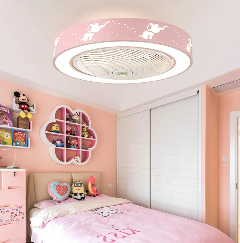 AC Children Ceiling Fan Pink Decor With Light