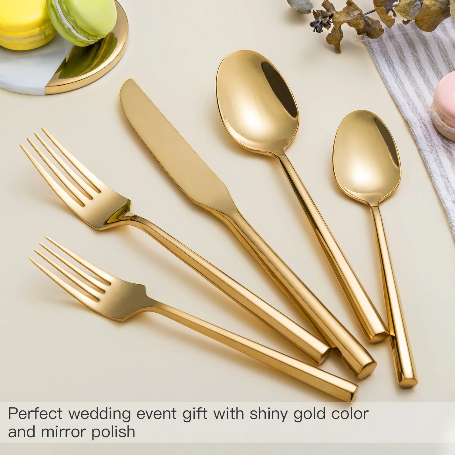 Wholesale Hand Forged Stainless Steel Gold Wedding Cutlery