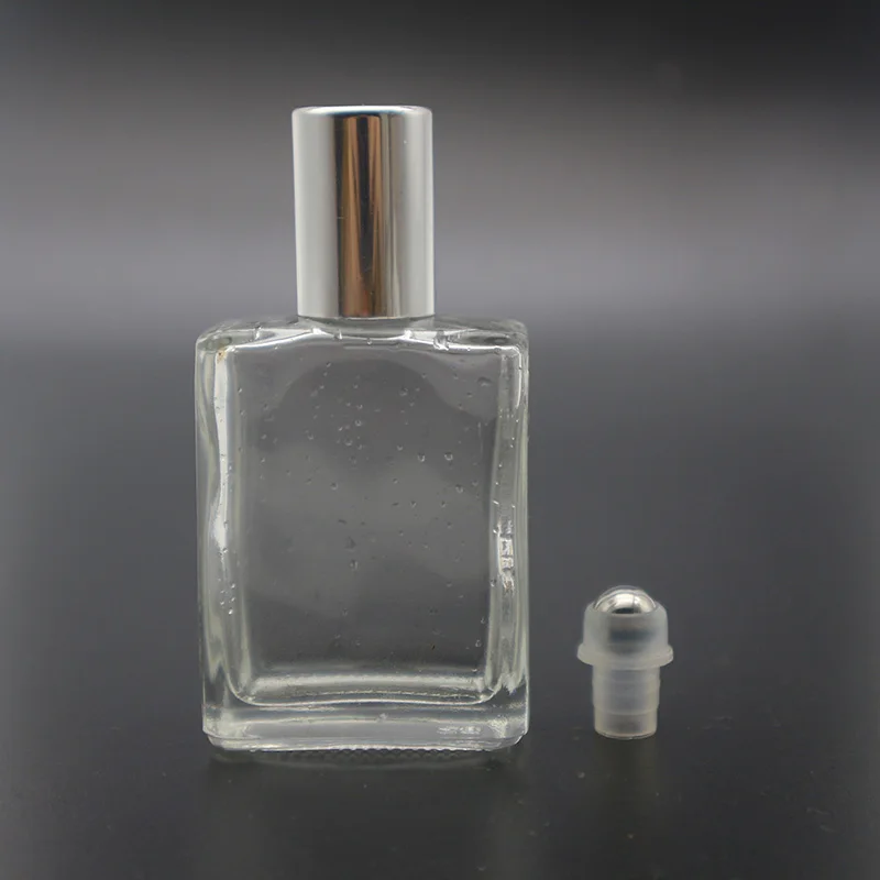 15ml square rectangle clear glass roll on bottles with silver aluminum cap