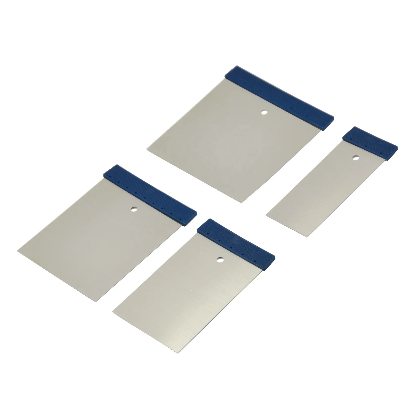 Japanese Style 4pcs/set blue plastic handle putty knife, long square stainless steel blade Scraper set