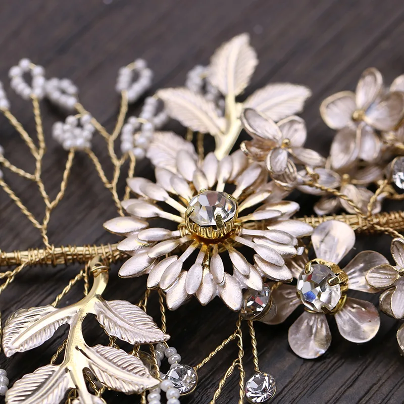Wedding Bridal Clear Crystal Flower Hair Clip Accessories Gold Beautiful Bridesmaid Head Clip
